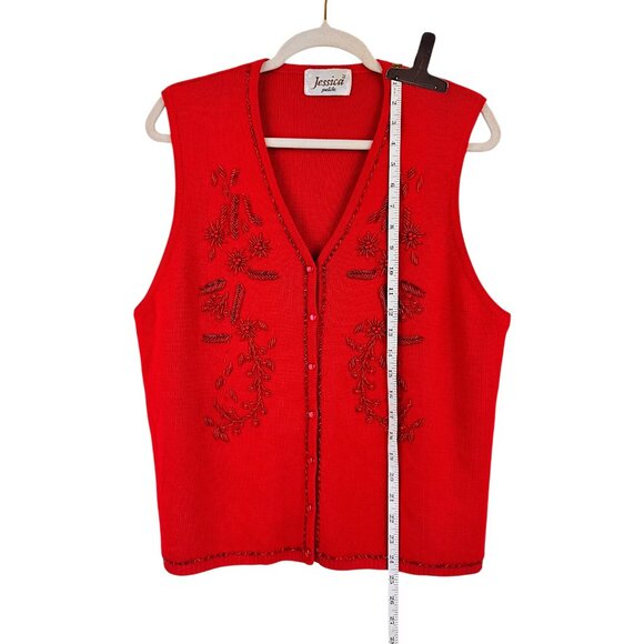 Vintage | M | Jessica | Beaded Knit Vest | Red | Cottagecore | Festive | Holiday - Picture 16 of 16